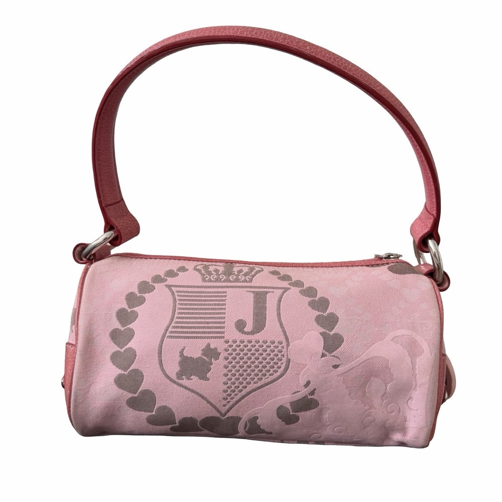 Vintage Pink Juicy Couture Barrel Shoulder Bag Pink Fabric Leather Trim Y2K